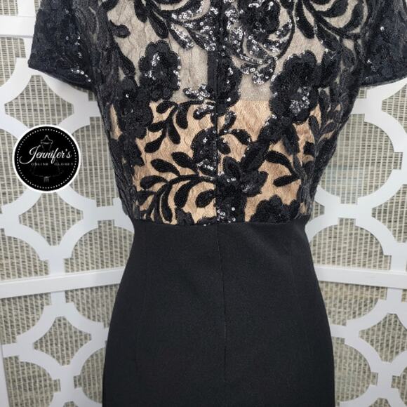 Alex Evenings Black Petite Short Empire Waist Sequin Bodice Sheath Dress 12P - Picture 11 of 16